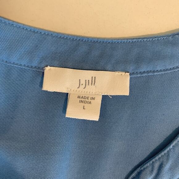 J Jill Shirt Women L Large Copen Blue Tab Sleeve Button Up Pockets Long Sleeve - Picture 10 of 14
